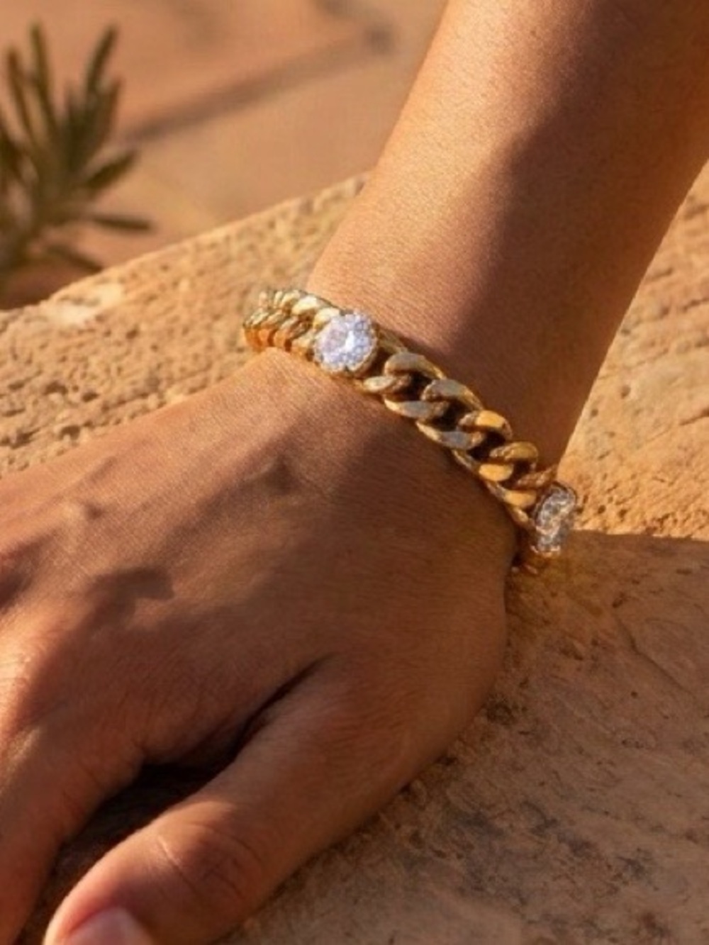 Gold CZ Curb Chain Bracelet (4453)